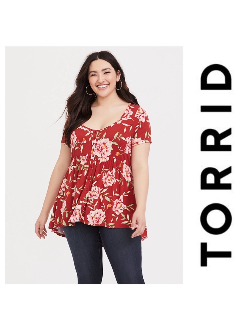 Torrid Red Floral Babydoll Boho Soft Knit Top NWT Size 2X
